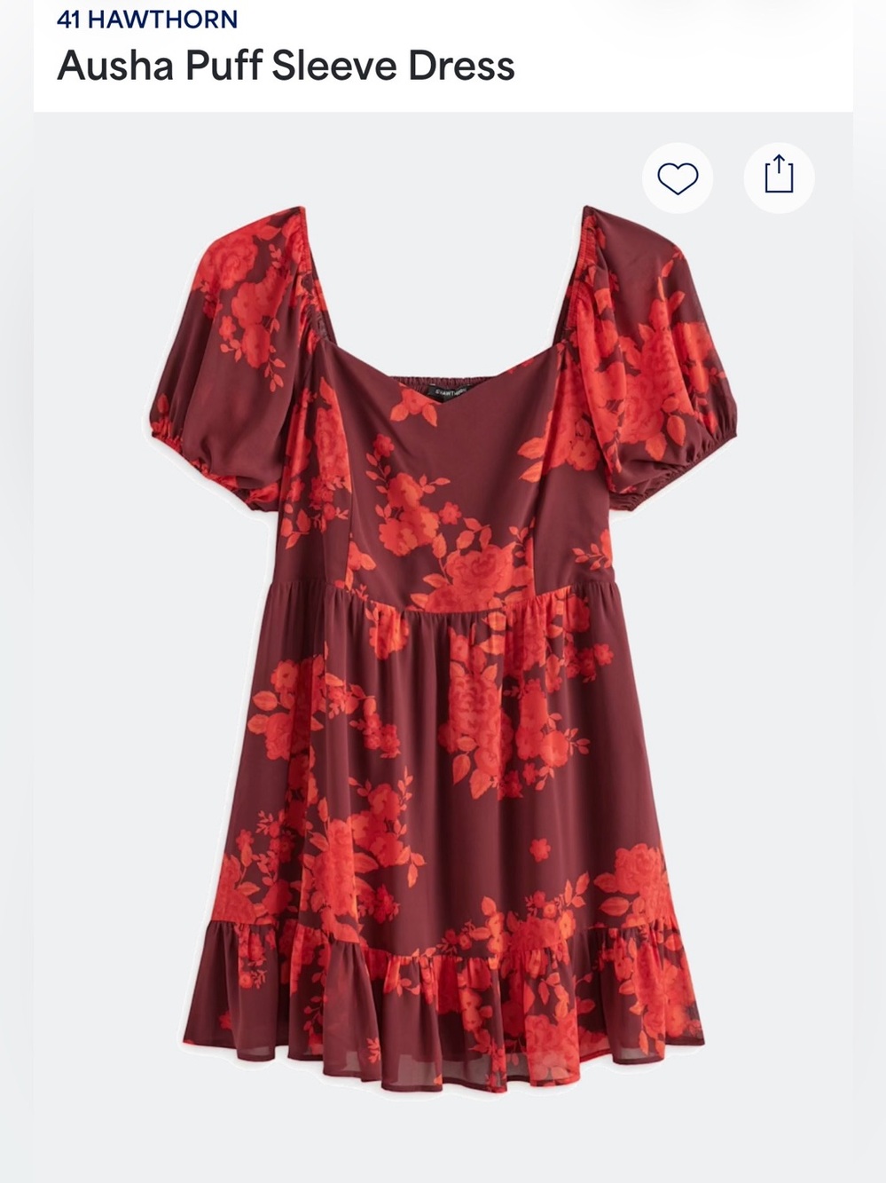 41 Hawthorn Red Floral Puff Sleeve Mini Dress